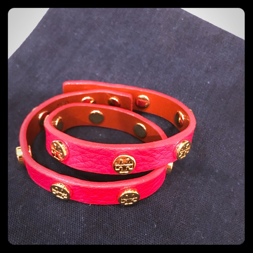 Tory Burch Hot Pink Leather Wrap Bracelet